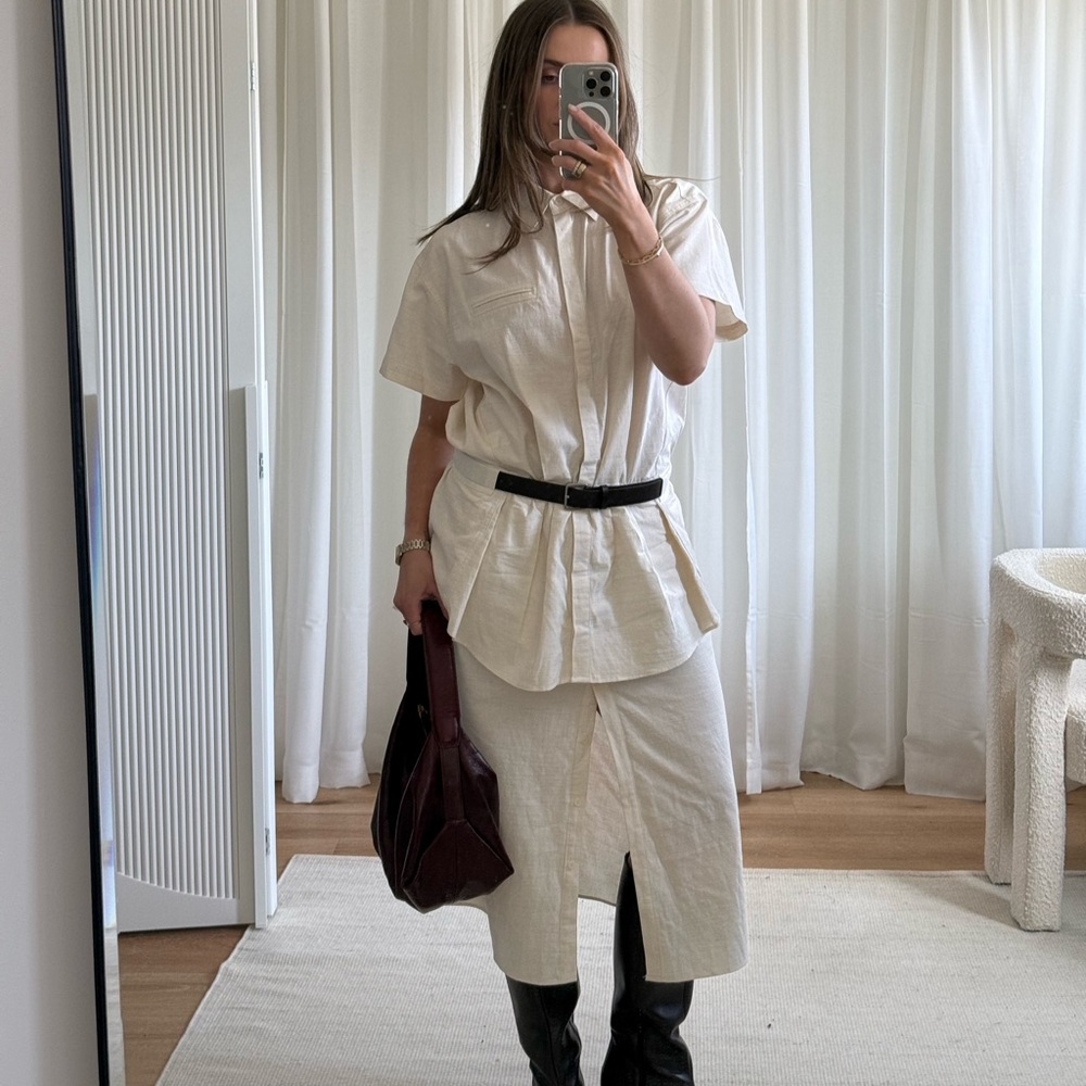 Aime Hope Make cream belted button up dress